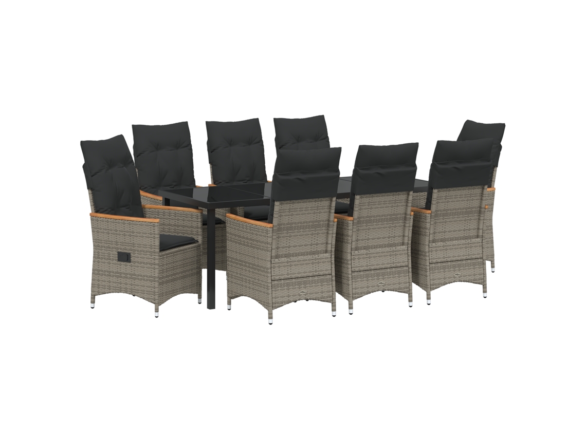 Conjunto de comedor de jardín VidaXL de 9 piezas con cojines en ratán sintético gris