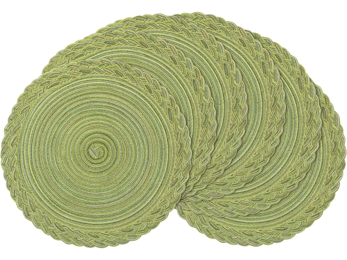 Juego de 6 manteles individuales redondos lavables verdes, con aislamiento térmico, 36 cm, Dureforward