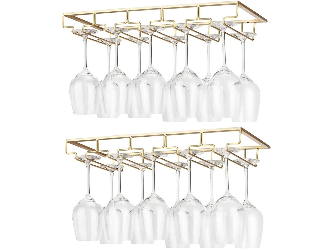 VVJIJILLY 2 Suportes De Copos De Vinho, 5 Linhas, Instalação Sob Armário, Dourado