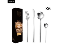 (24 Piezas De Plata) Juego De Cubiertos De Acero Inoxidable Con Cuchillo, Tenedor Y Cuchara.