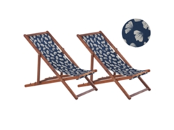 Juego de tumbonas de exterior BELIANI Anzio de Poliéster, Madera de acacia Azul 54x101x84
