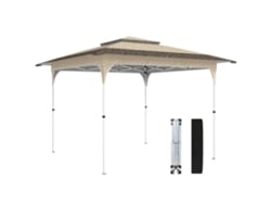 Tenda Dobrável 3,5x3,5 M Pop-up Com Altura Ajustável 3 Níveis Duplo Telhado Fecho Central E Saco Upf50+ Caqui