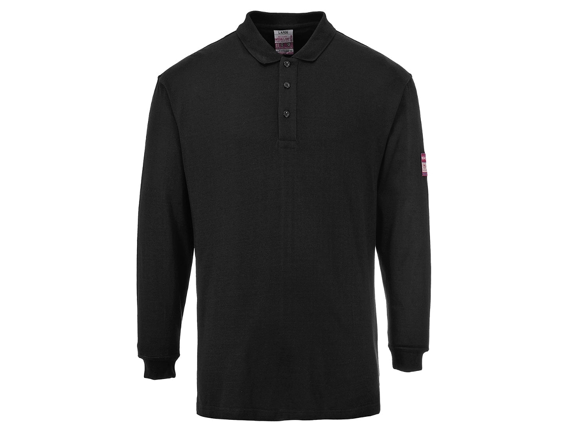 Polo Modaflame De Manga Larga - Resistente A La Llama Y Antiestático Negro / 4xl