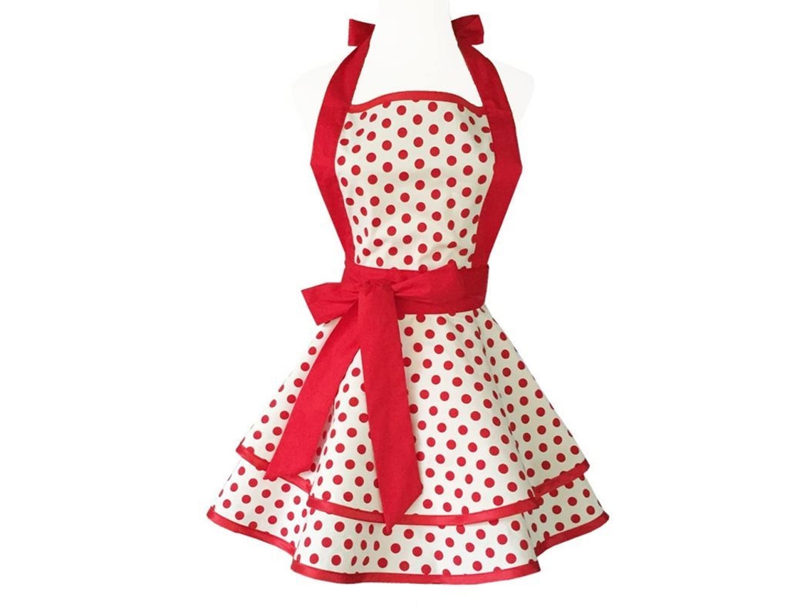 2026da-delantal De Algodón Artesanal Retro Para Mujeres Niñas Cocina Tarta Rojo Punto Ajustable Lavable A Máquina