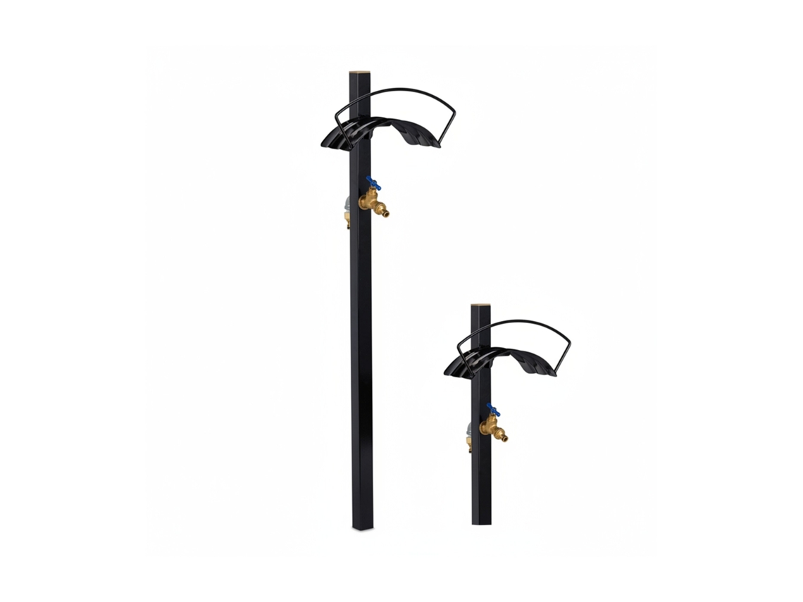 Relaxdays Soporte Manguera Con Grifo, Portamangueras Y Pilar De Agua, 2 Conexiones De 3/4", Jardín, 107,5x33x18cm, Negro
