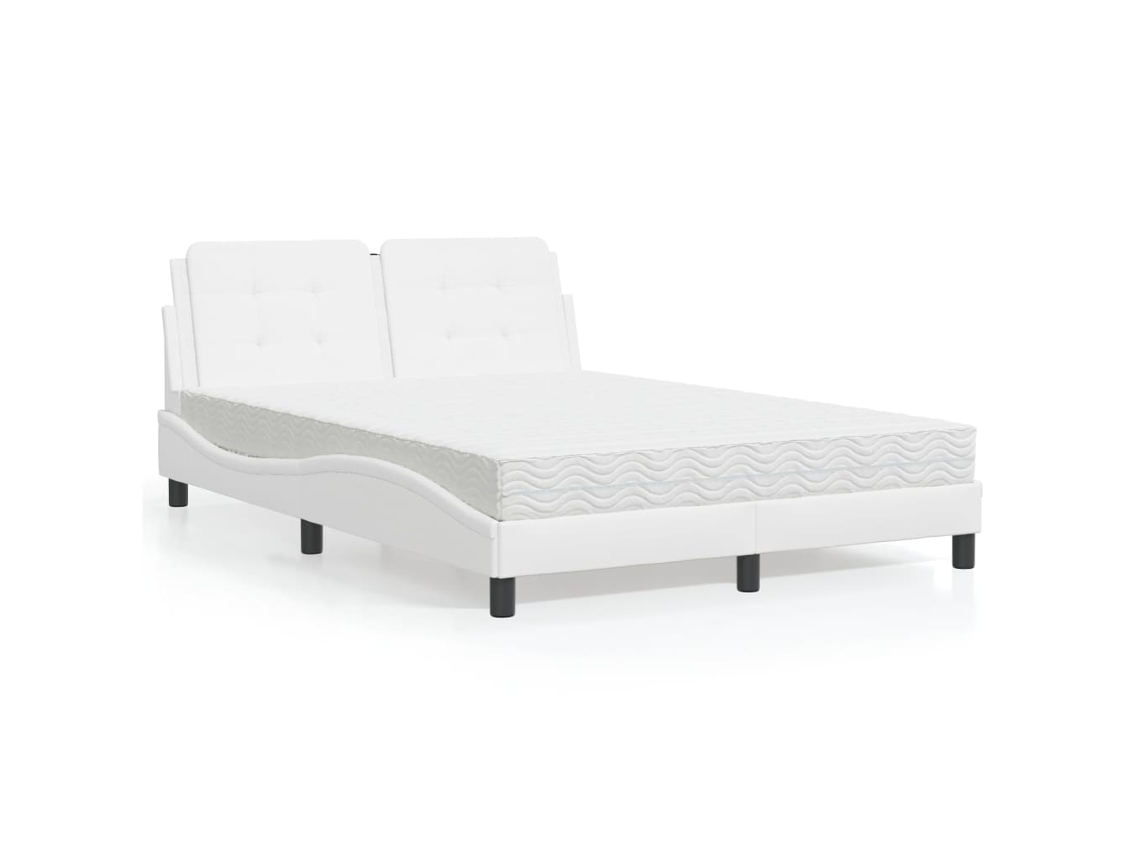 Cama Con Colchón Cuero Sintético Blanco 140x190 Cm