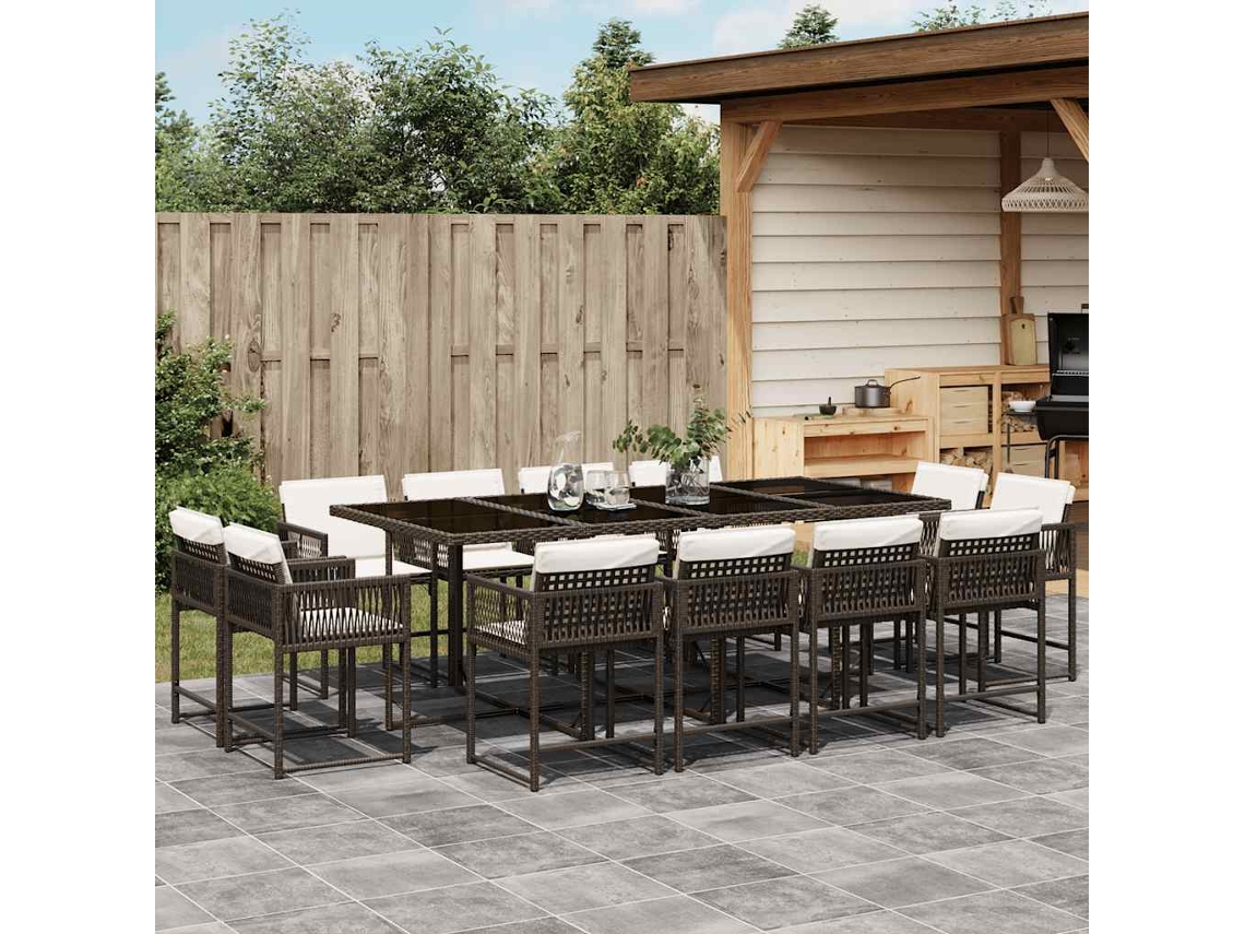 Juego de comedor de jardín de 13 piezas con cojines de mimbre marrón de DKD Home Decor