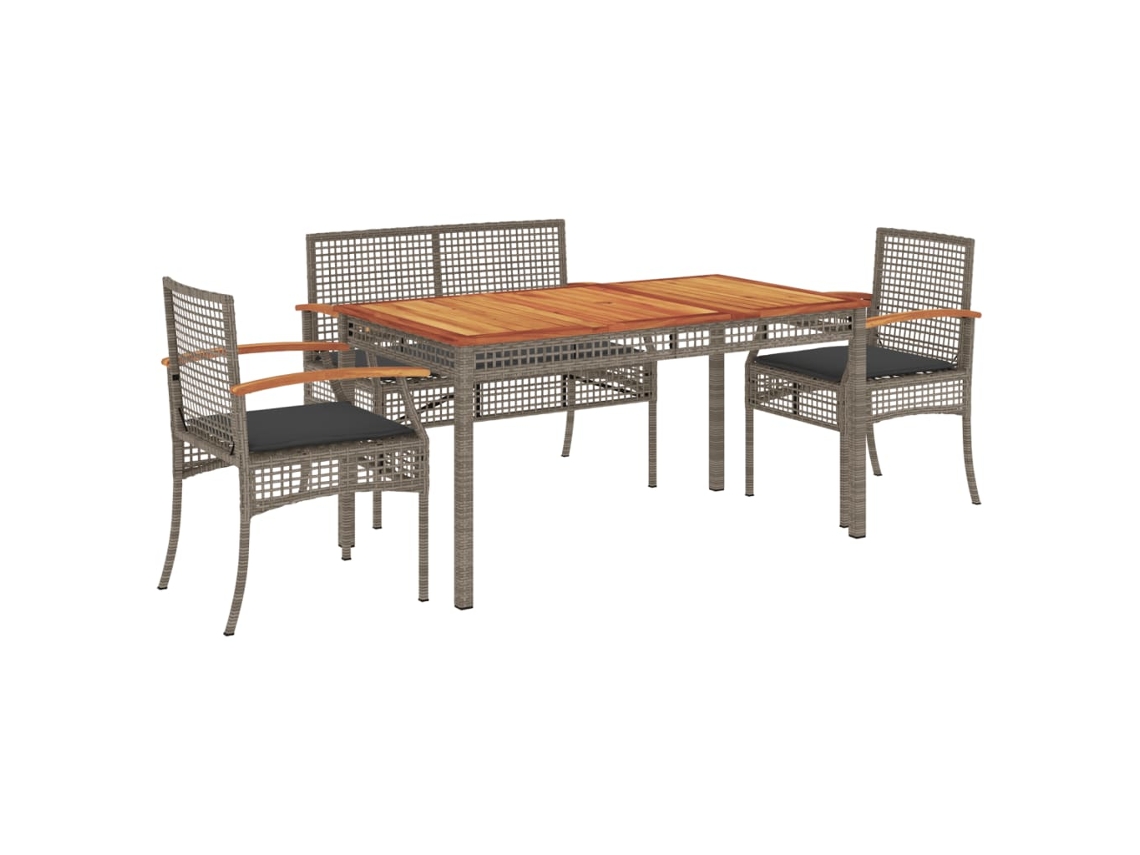 Juego de 4 piezas de comedor de jardín con cojines de mimbre y patas grises, MAISON EXCLUSIVE (80 x 200 cm)