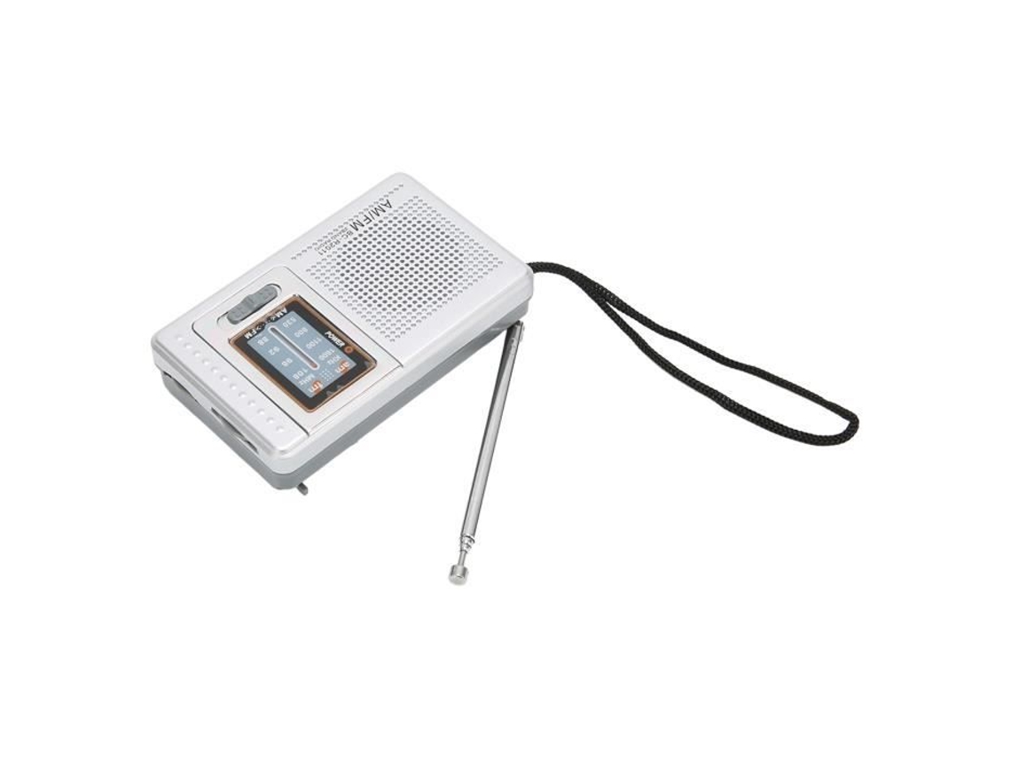 HURRISE Mini Radio Portátil Radio de Bolsillo AM/FM Diseño Clásico Funciona con Pilas Gris Plata para Caminatas en Casa Ciclismo Viajes