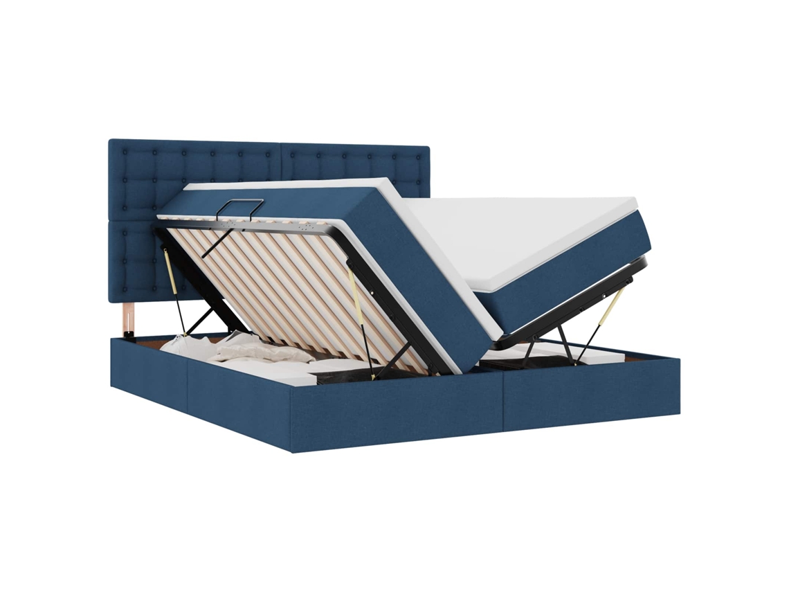 Maison Exclusive - Cama De Almacenamiento Led Con Colchón Azul 180 X 200 Cm Tela