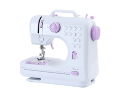Máquina De Coser Eléctrica Portátil, 12 Puntadas Integradas, 2 Velocidades, Pedal Y Luz, Color Blanco Y Morado.