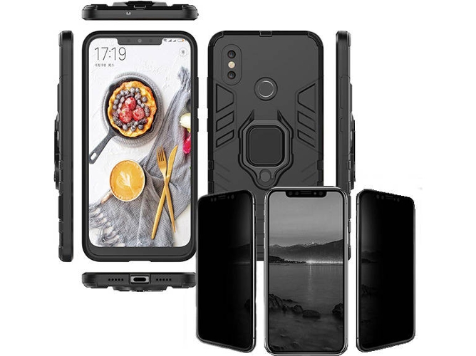 Kit Carcasa y Protector Privacy Xiaomi Mi Max 3 Military Defender Negro