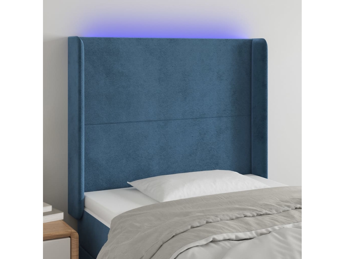 Cabecero Con Led De Terciopelo Azul Oscuro 93x16x118/128 Cm