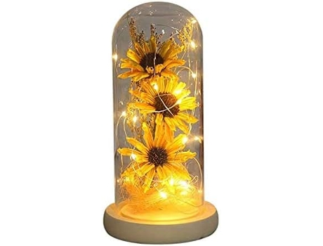 Girasol artificial en cúpula de cristal con tira de luz LED, flor encantada con tira de luz LED, regalo para mujeres en el aniversario del día de S...