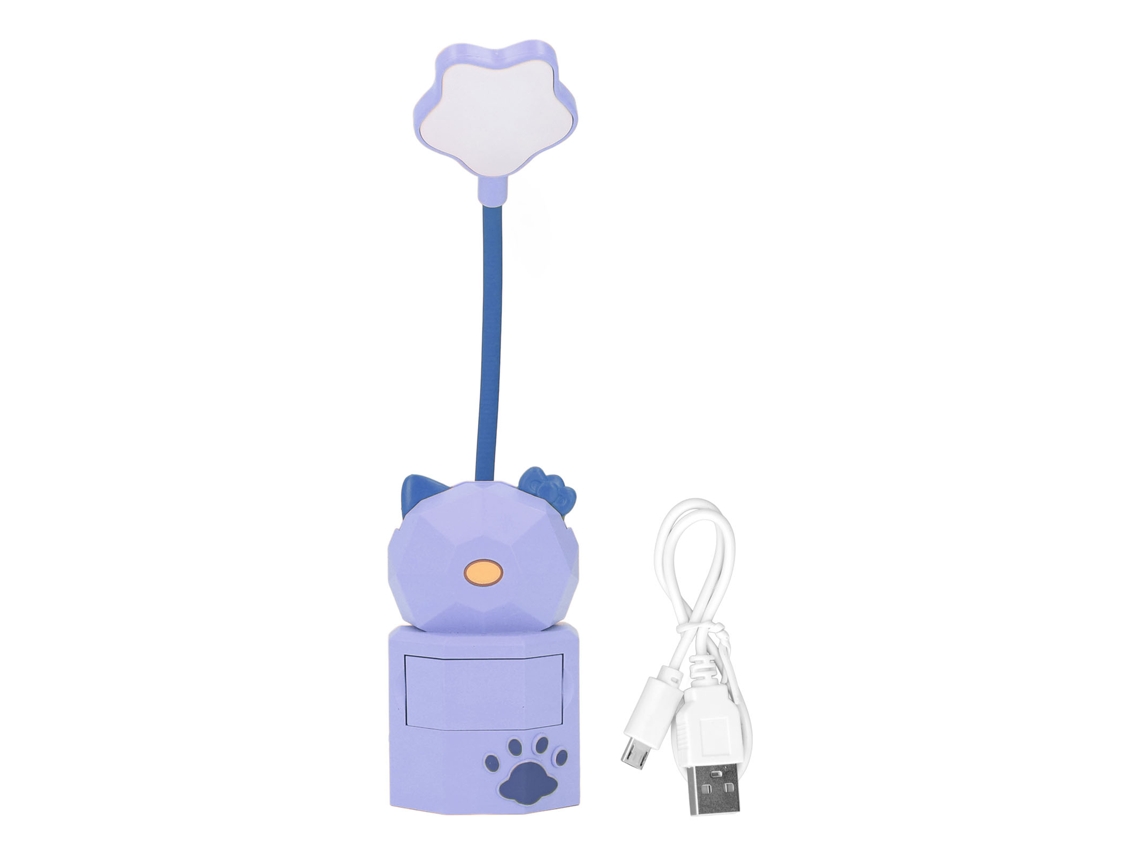 Lámpara de mesa LED USB, luz cálida, diseño de dibujos animados, protección para los ojos, con caja de almacenamiento