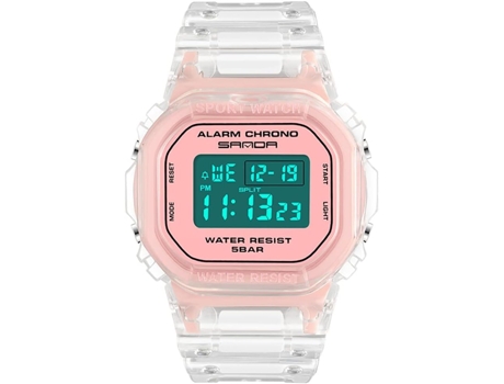 VEANXIN Relojes Reloj de pulsera impermeable con alarma y correa de resina transparente-rosa