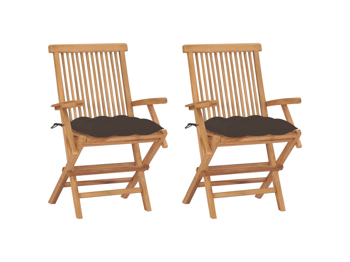 Conjunto 2 Sillas de jardín VIDAXL madera teca con cojines gris taupe