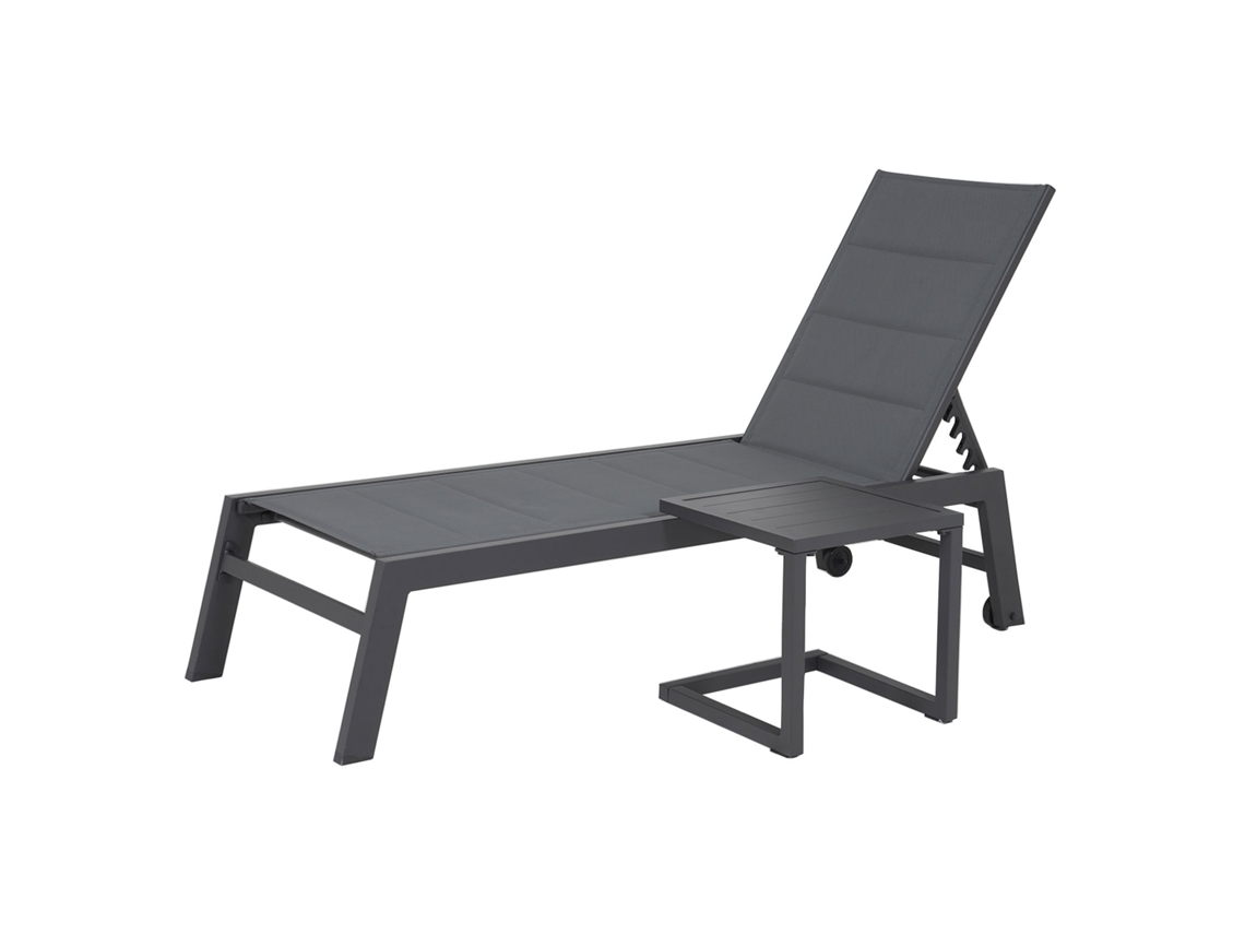 Conjunto de tumbona y mesa auxiliar BARBADOS de textileno gris - aluminio gris antracita HAPPY GARDEN