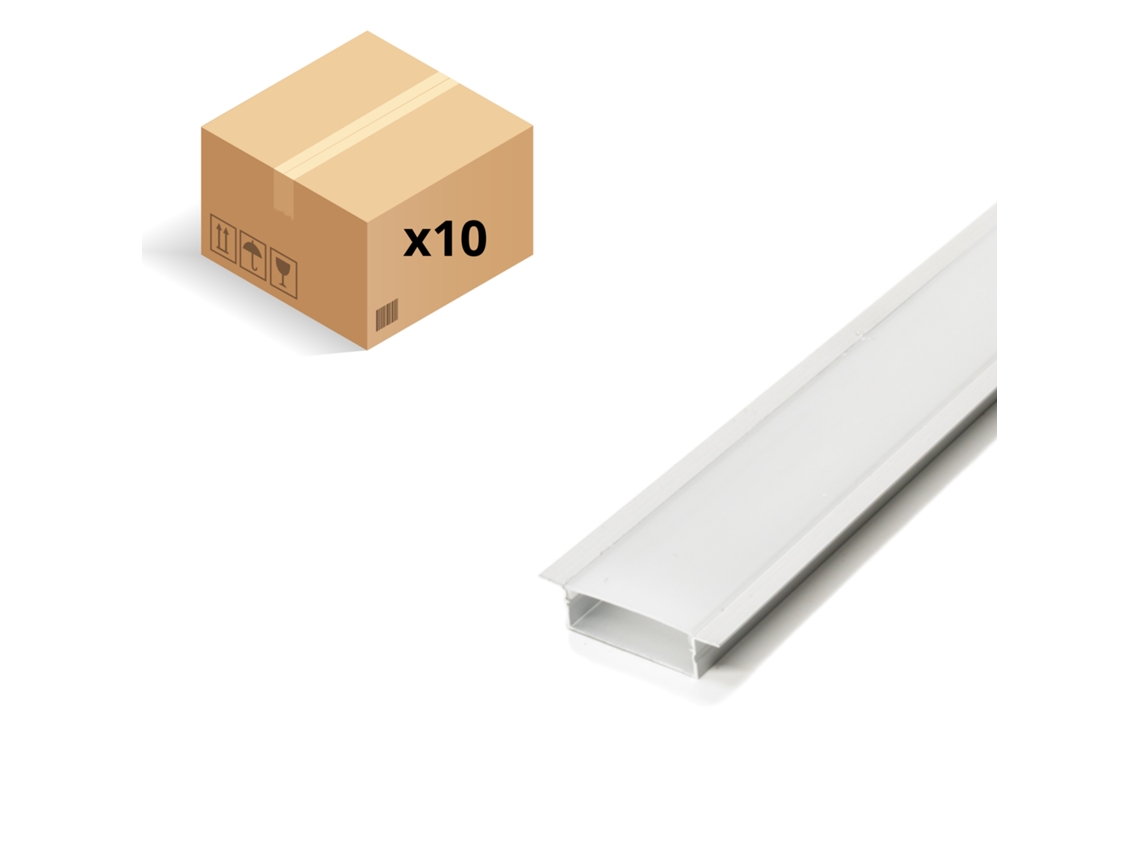 Pack x10 Perfil aluminio de tira led triple para Empotrar. 2 metros de largo. 37,4x11,7mm JANDEI