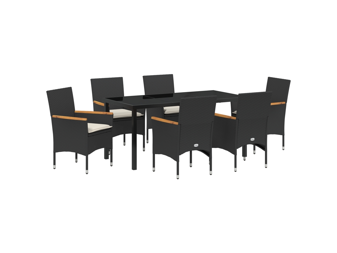 Conjunto de comedor de jardín Vidaxl de 7 piezas con cojines de ratán sintético negro