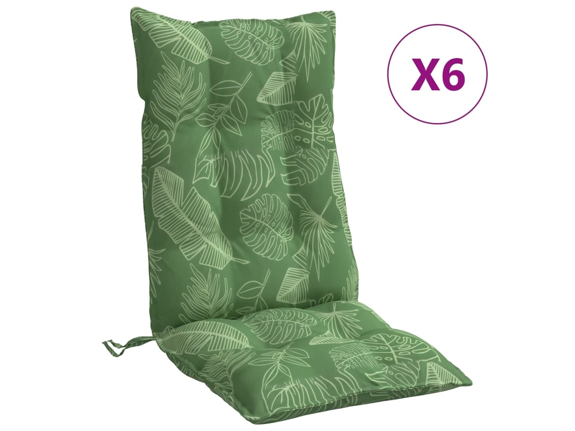 Conjunto 6 Cojines silla respaldo alto VIDAXL tela Oxford estampado hojas (120 x 50 x 7 cm)