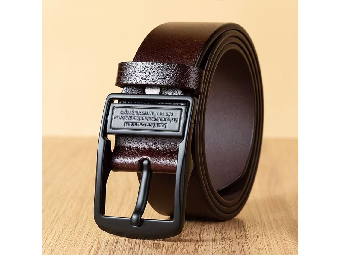 Cinturón retro de TPU para hombre de Yuysan, hebilla de aguja, 130 cm de largo, color café con hebilla negra.