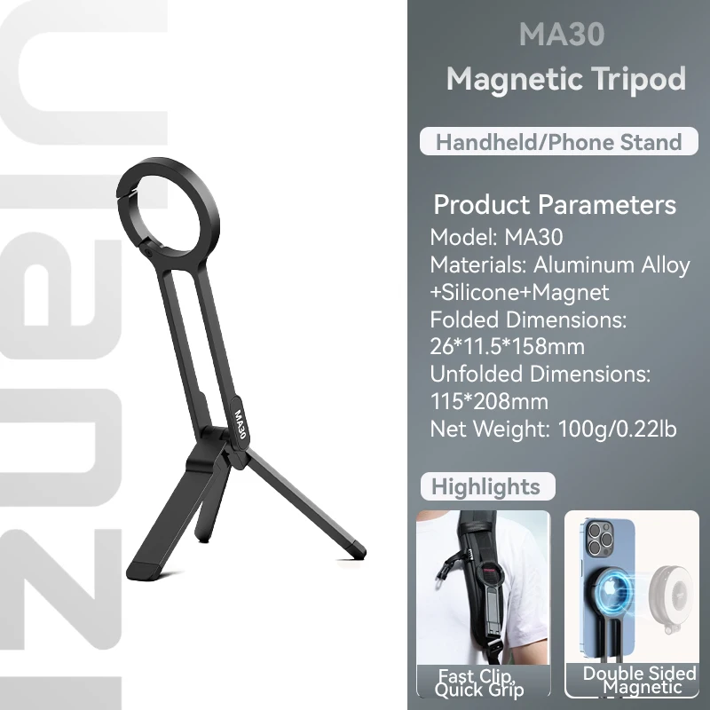 Soporte magnético para teléfono con trípode de doble cara MA30, compatible con Magsafe para iPhone 16-12 Pro Max