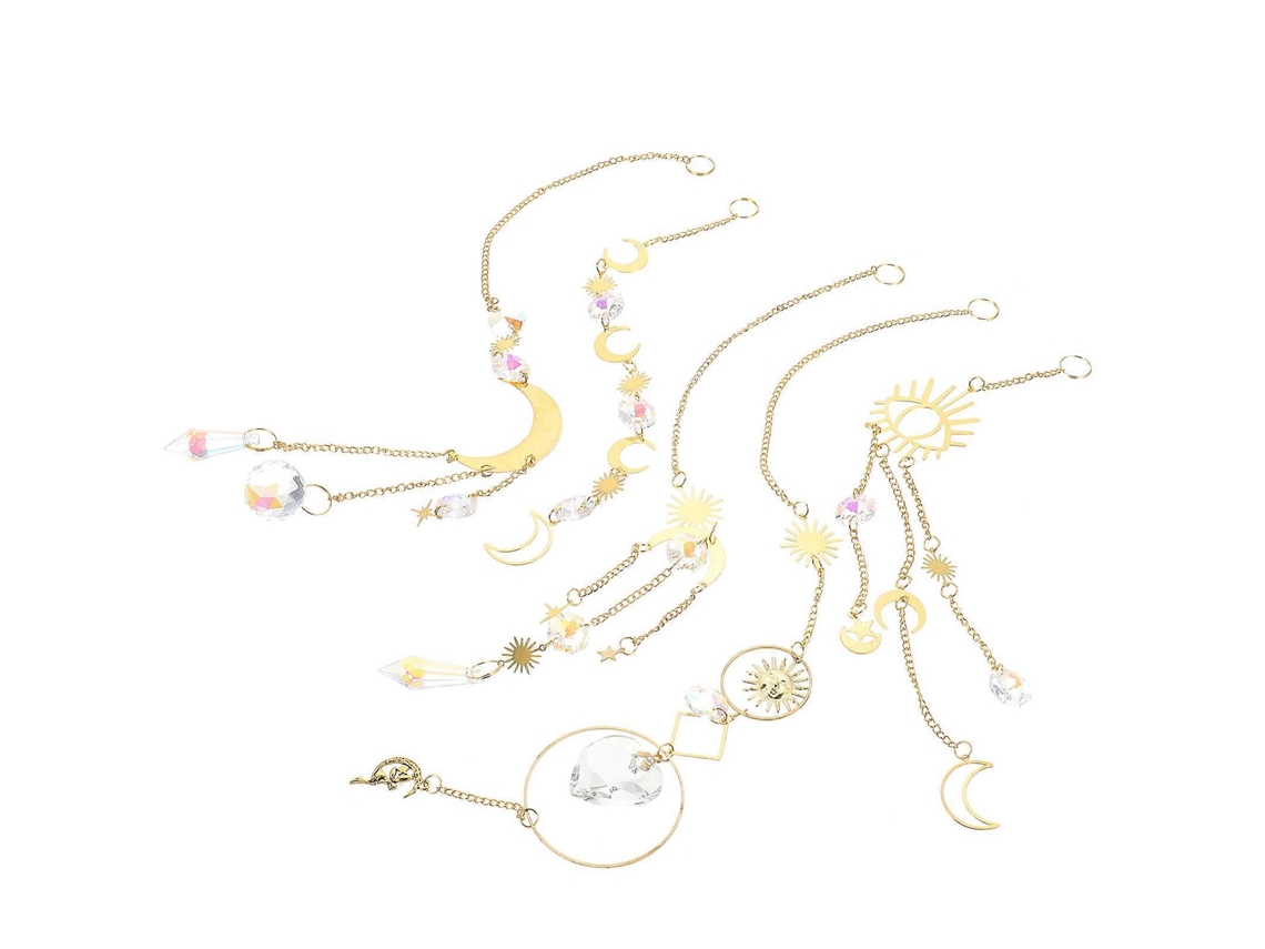 Conjunto de 20 colgantes de cristal dorado para colgar, ideales para decoración con efecto arcoíris.