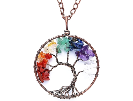 Collar De Cristal Curativo De 7 Chakras, Collar Con Colgante Envuelto En Alambre De Árbol De La Vida, Piedra Reiki, Piedras Preciosas, Joyería De C...
