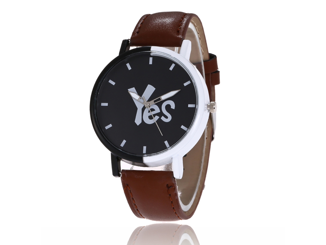 Reloj De Pulsera De Cuarzo Para Hombre/mujer Con Correa De Piel Sintética Marrón.