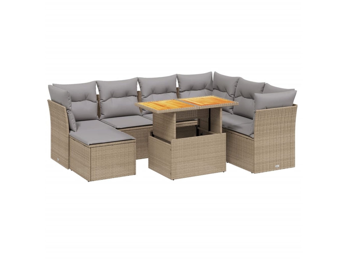 Conjunto 8 de sofás de jardín con cojines beige VIDAXL ratán PE