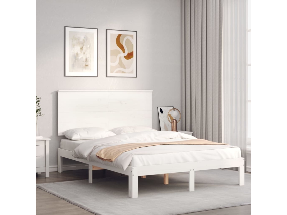 Estructura De Cama Sin Colchón Madera De Pino Blanca 140x200 Cm