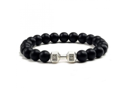 Pulsera De Piedras De Lava Negra Natural Dumbbell Mate Para Hombres Mujeres Joyería Fitness Barbell Hsr Plata Mate Negra