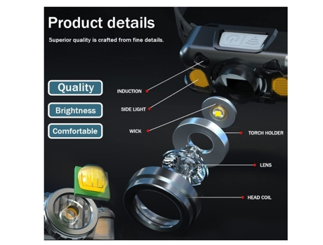 Linterna frontal LED superbrillante, linterna frontal recargable para correr con 4 modos de luz, linterna frontal impermeable COB, paquete de 2 liv...