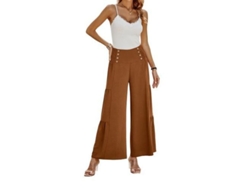 2026-pantalones Palazzo Para Mujer De Pierna Ancha De Cintura Alta Casual Sueltos Con Volante Xl Camello