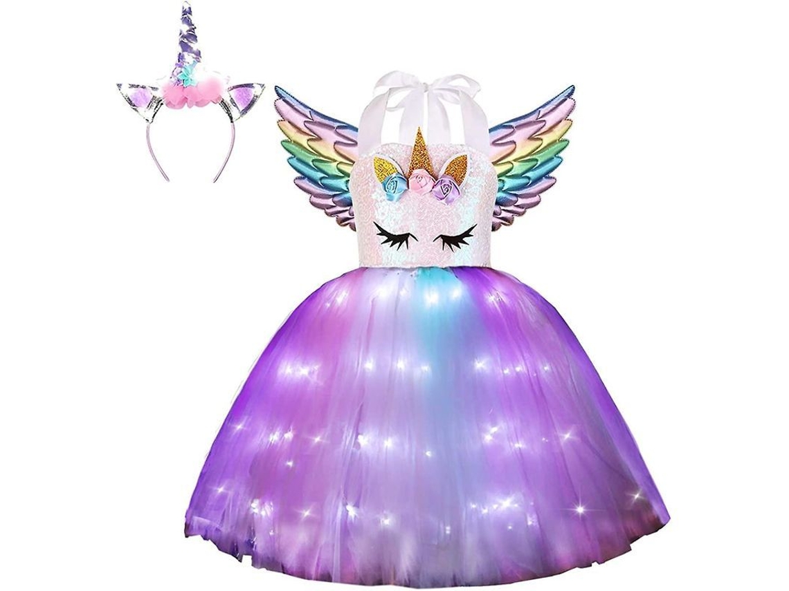 2026-traje De Unicornio Con Luces Led Vestido Tutú Para Niñas Regalo De Cumpleaños Fiesta De Halloween