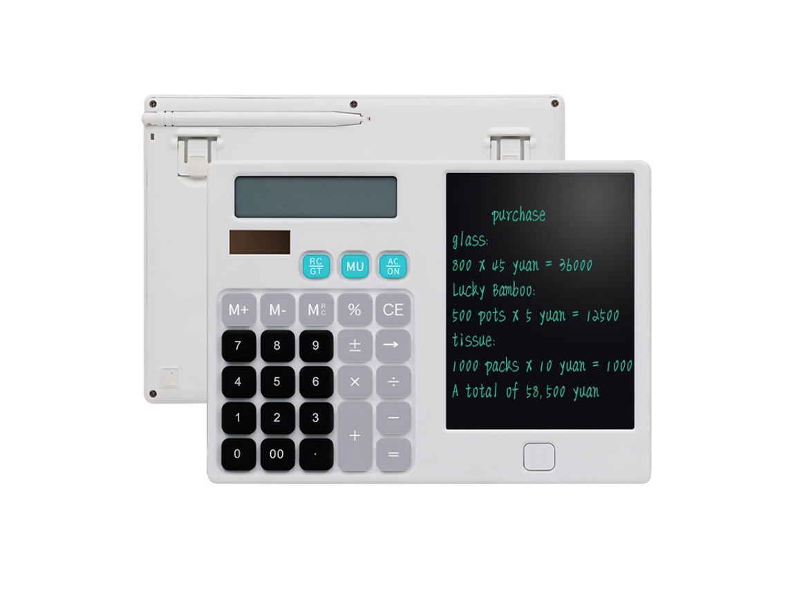 Calculadora Chrui de 6 pulgadas con barra de chocolate y bloc de notas (blanca)