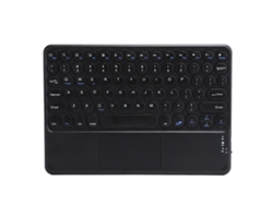 Teclado inalámbrico Bluetooth con control táctil y botón redondo para Windows/iOS/Android, color negro y dorado.