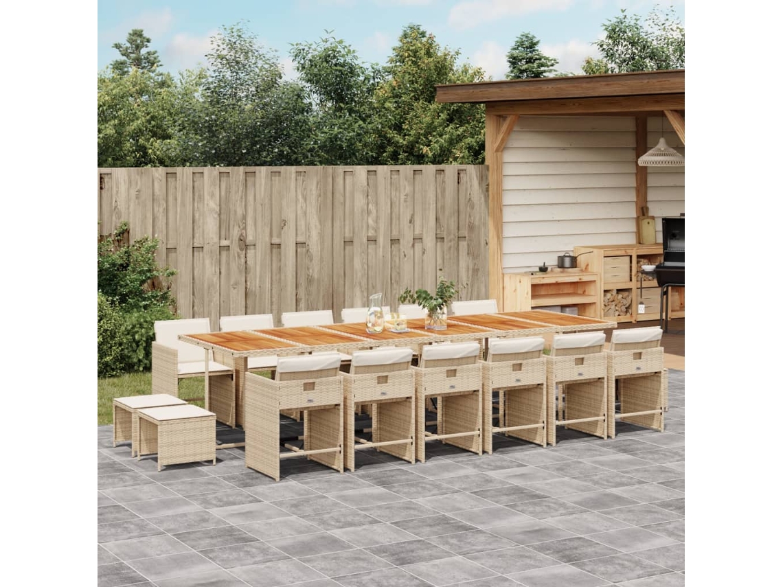Juego de comedor de jardín de 17 piezas con cojines de mimbre beige de DKD Home Decor