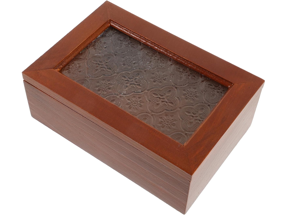 Caja De Joyería De Madera Con Tapa De Cristal, Almacenamiento Delicado Para Anillos Y Collares, Estilo
