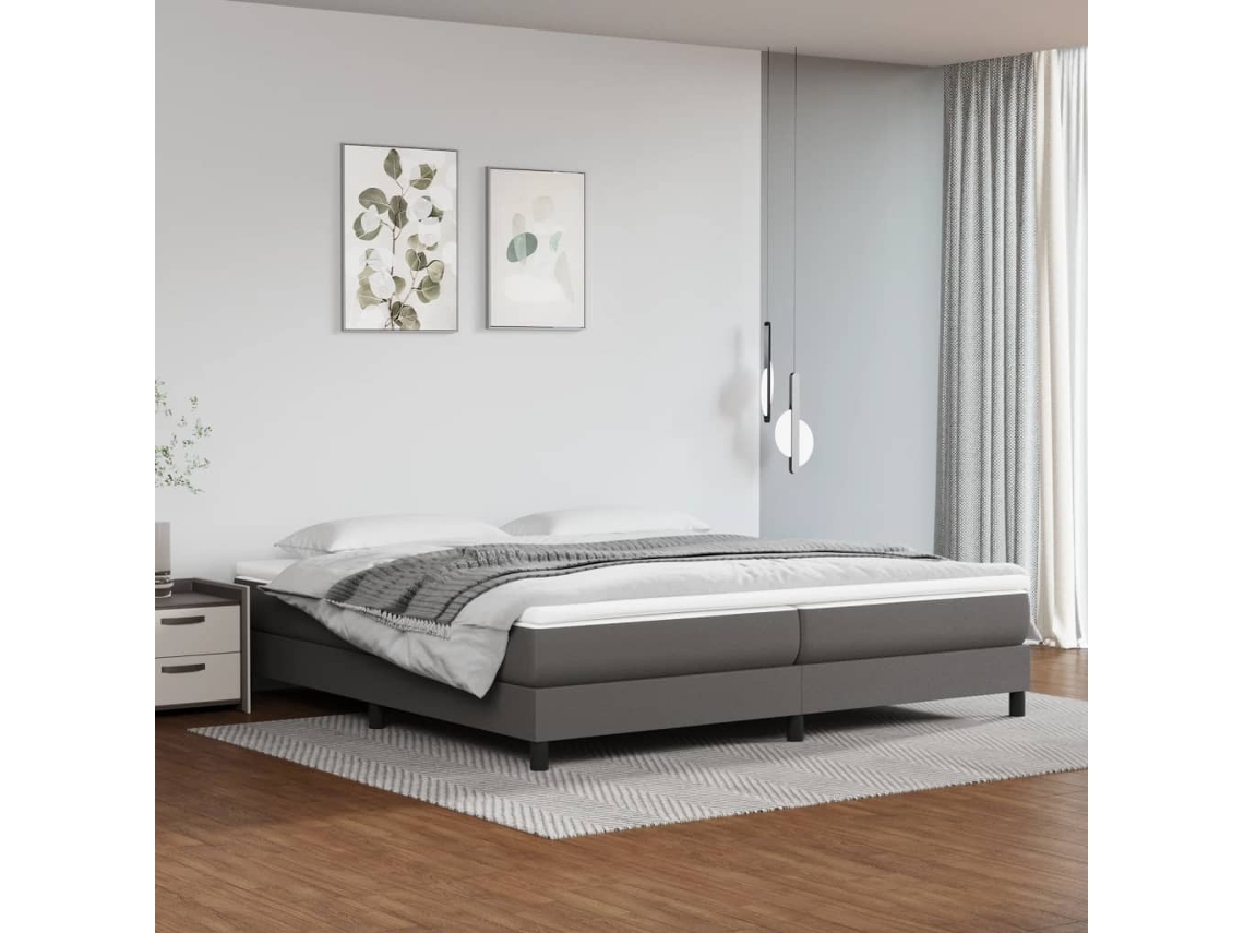 Cama Box Spring Con Colchón Cuero Sintético Gris 200x200 Cm