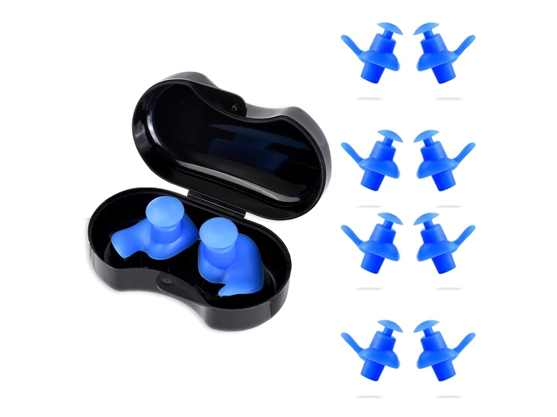 Tapones de silicona para los oídos para nadar, impermeables, reutilizables, suaves, para adultos y niños, color azul