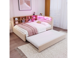 Sofá Cama 140x200 Cm Con Cama Extra 90x190 Cm, Usb Y Arcón – Beige (sin Colchón)