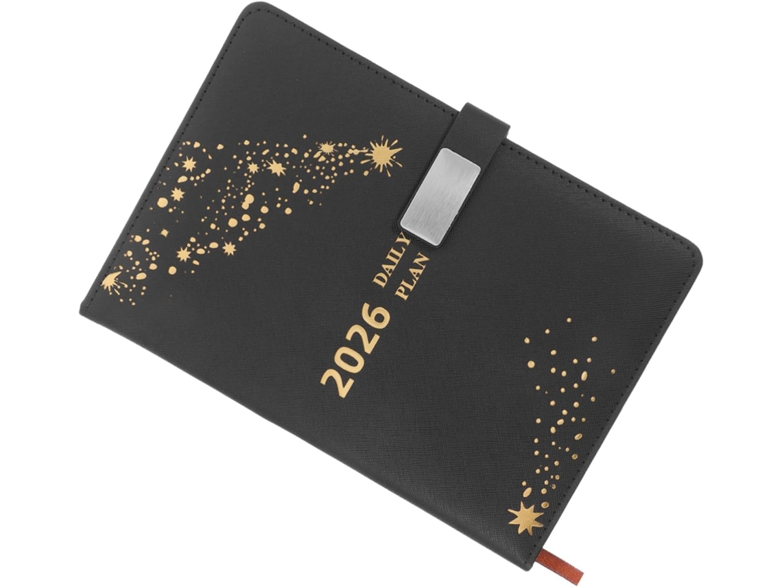 Elegante cuaderno con índice y marcapáginas para organización profesional y uso personal.