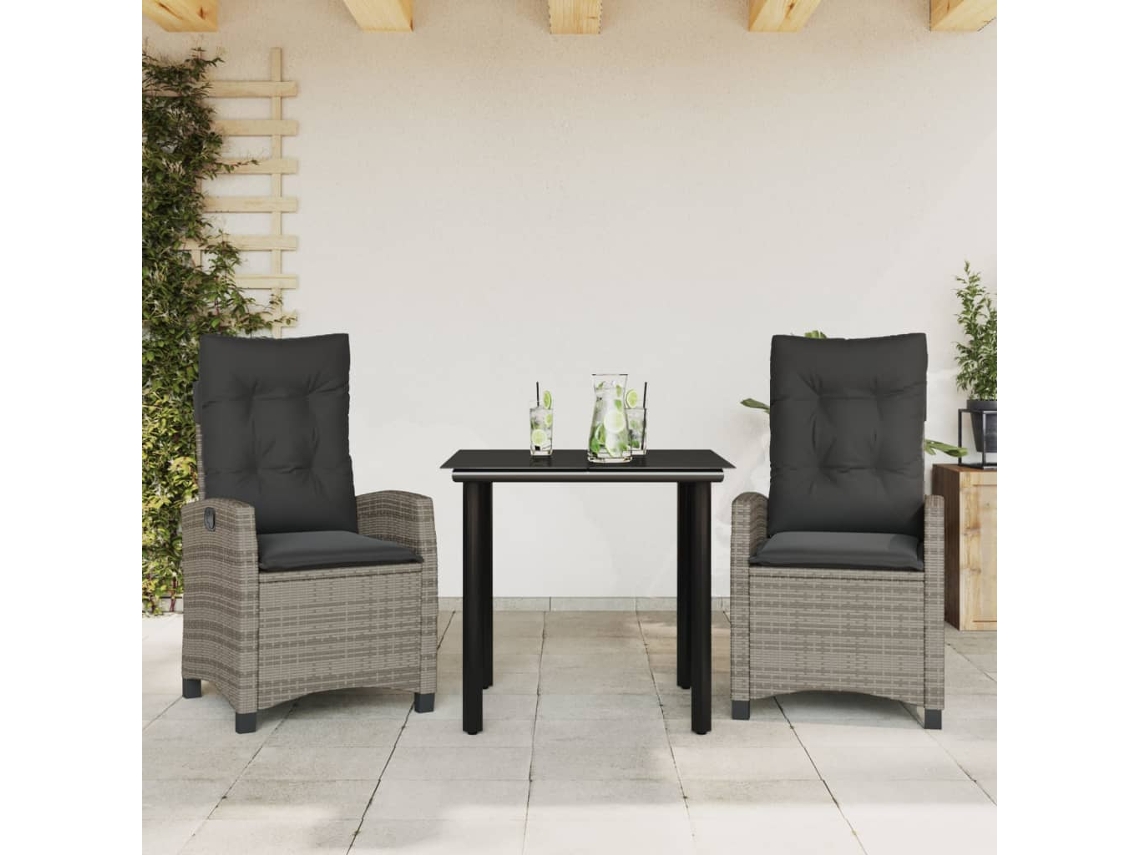 Conjunto de comedor de jardín de 3 piezas con cojines DKD Home Decor, ratán gris