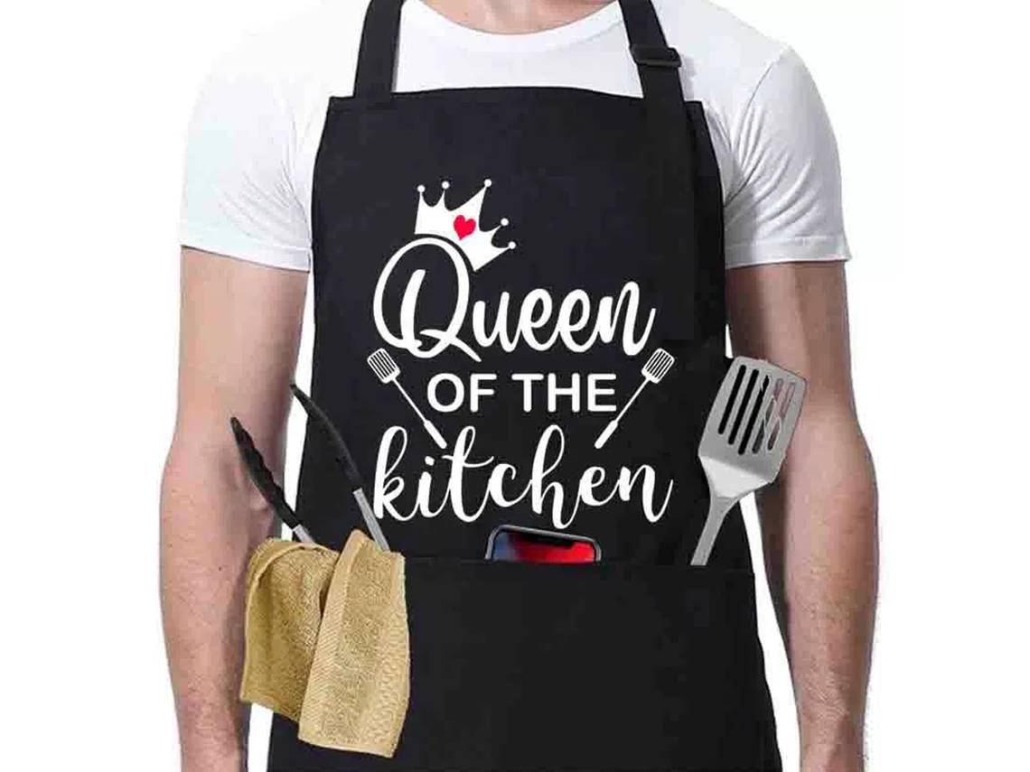 Aventales De Cocina Para Mujer, Reina De La Cocina, Avental Negro Ajustable Para Cocinar Y Hornear