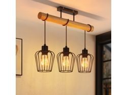 Lámpara de techo vintage de madera para salón, lámpara de techo de metal con diseño industrial negro con bombilla E27 (bombilla no incluida) Zmh