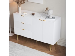 Aparador Con Puertas, Cajones Y Estantes, Elegante Cómoda Con Tiradores Y Patas Doradas, Ideal Para El Salón.