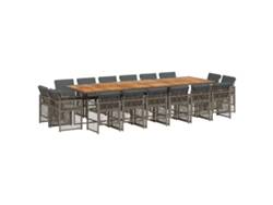 Juego de comedor de jardín de 17 piezas con cojines de mimbre, gris, EXCLUSIVO DE LA CASA (17 piezas)