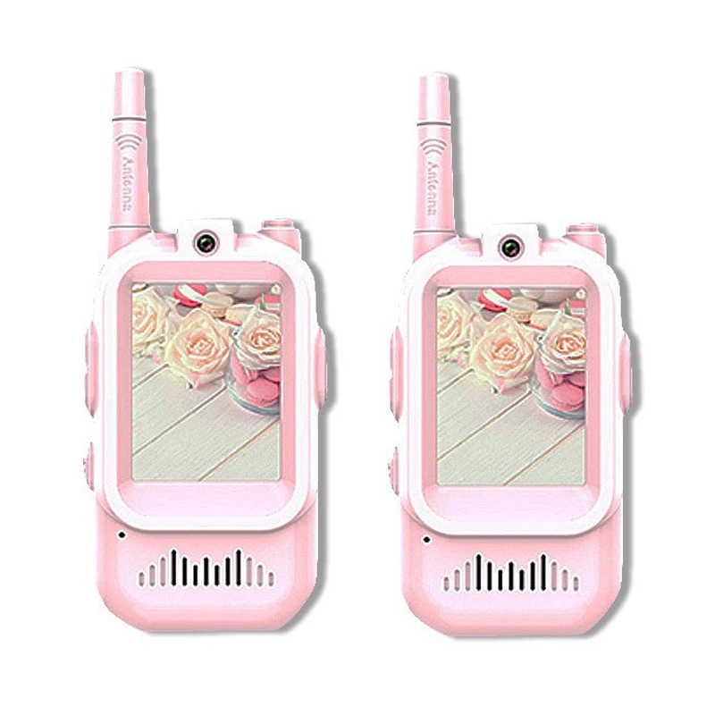 Walkie-talkie Infantil (rosa), Recargable, Con Múltiples Opciones De Voz Y Fuente, Vídeo Hd De 2 Pulgadas.